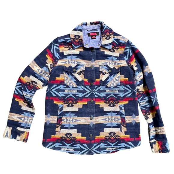 Rock & Roll Denim Aztec Print Flannel Shirt Western‎ Snap Front Womens Size M - Picture 1 of 13